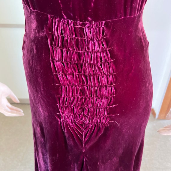 1930s vintage bias cut silk velvet burgundy gown … - image 7