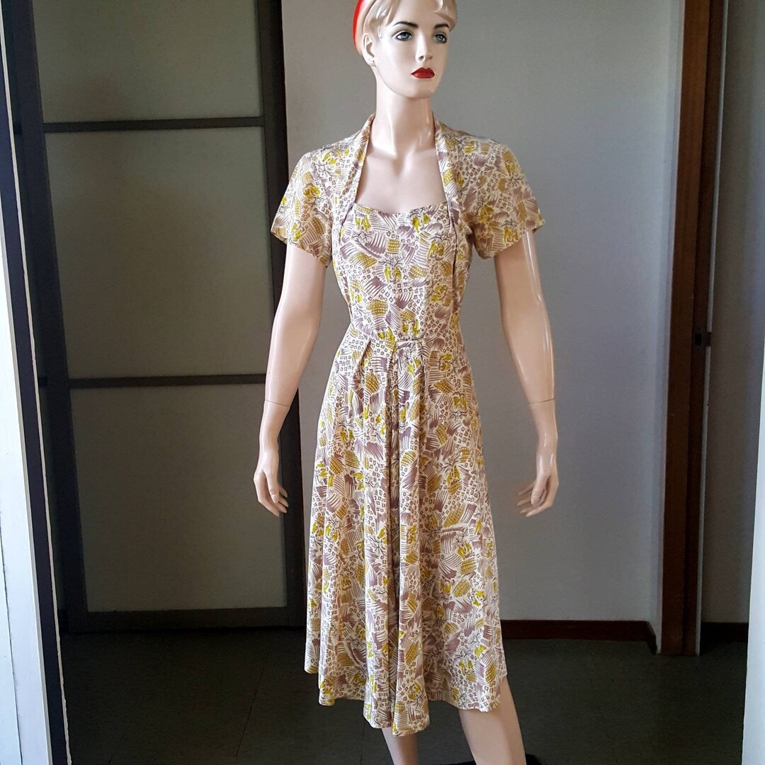 1940s Vintage Silky Rayon Novelty Print Dress 27-28W - Etsy