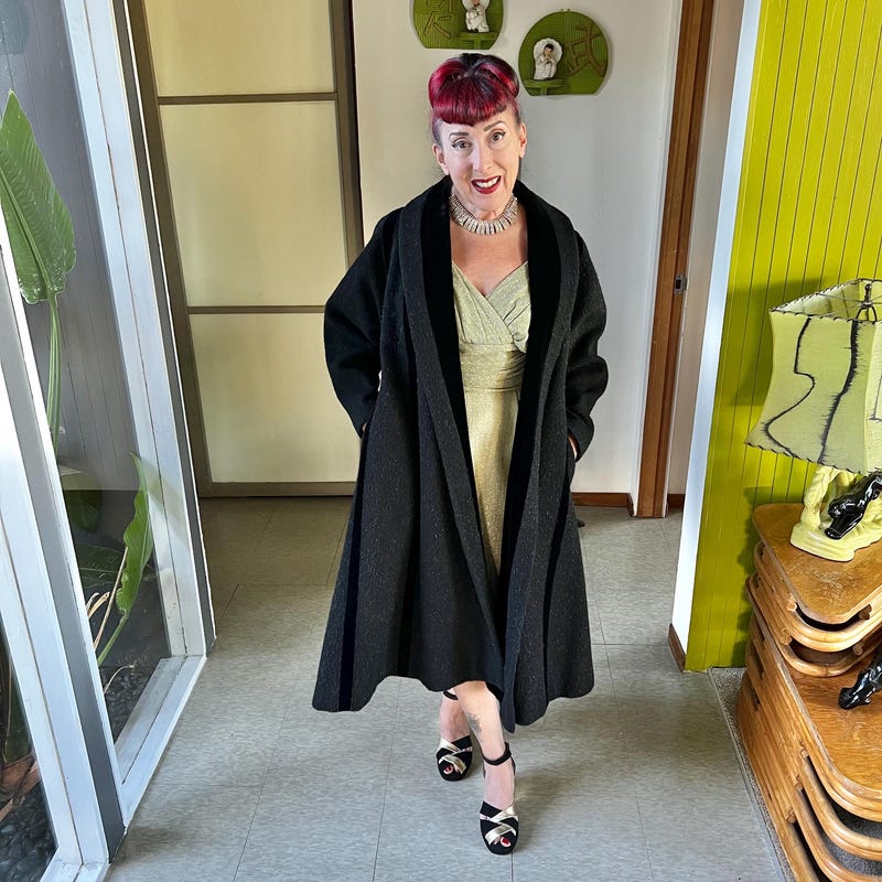 1950s Black Mohair Swing Coat by Lilli Ann | S/M/L