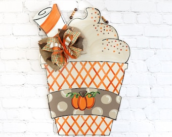 Pumpkin Spice Latte door hanger, Thanksgiving door hanger, autumn door hanger, pumpkin decor, happy harvest, happy fall yall, pumpkin door