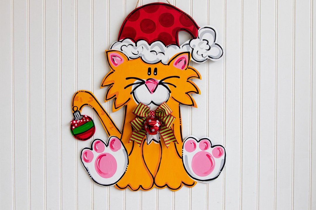 Cat Door Hanger, Kitty Door Hanger, Cat Lover Gift, Christmas Door