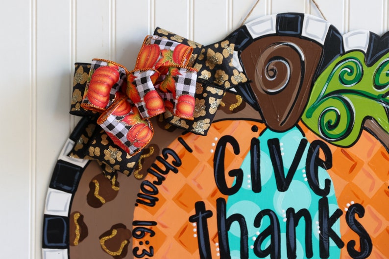 buffalo plaid decor Thanksgiving door hanger autumn door hanger wood pallet door hanger farmhouse buffalo check Pumpkin Door Hanger