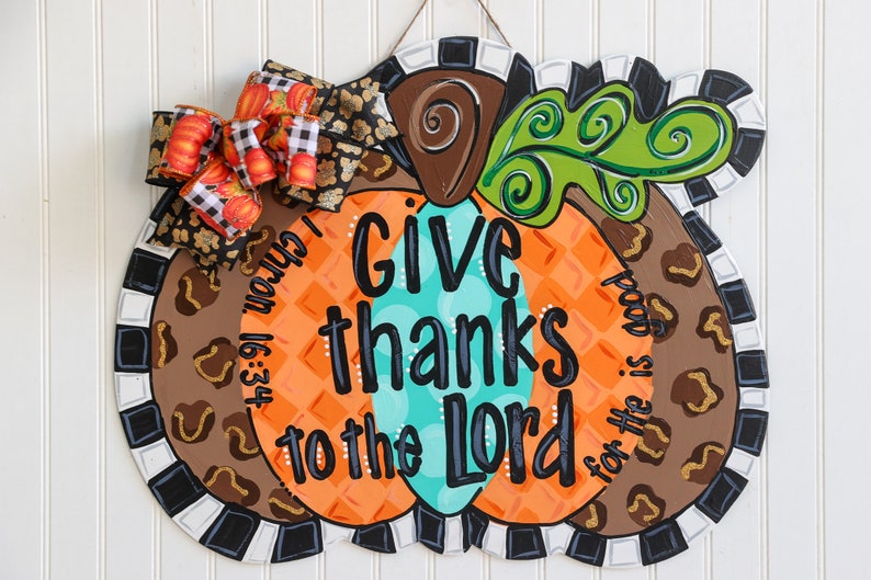 buffalo plaid decor Thanksgiving door hanger autumn door hanger wood pallet door hanger farmhouse buffalo check Pumpkin Door Hanger