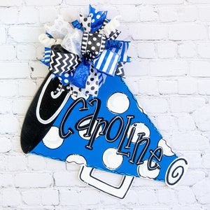 cheerleading megaphone door hanger, cheer mom, football cheerleader, megaphone door hanger,