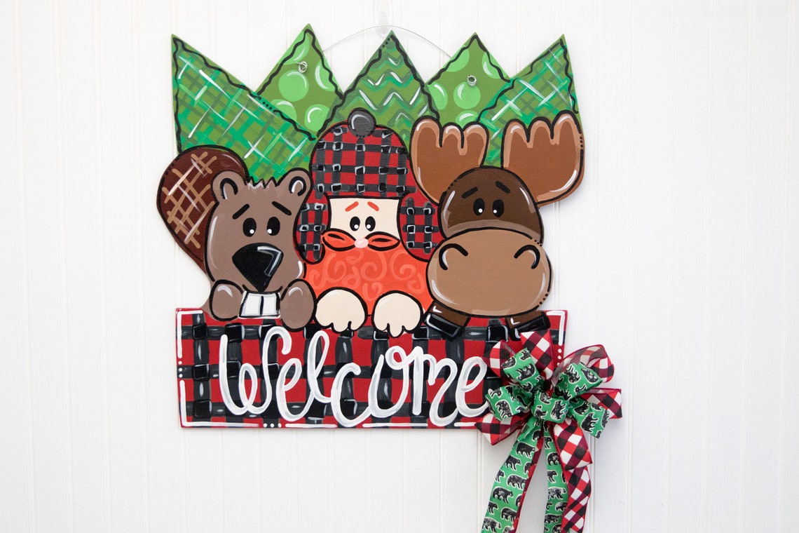 Woodland Door Hanger Woodland Decor Buffalo Plaid Door Etsy