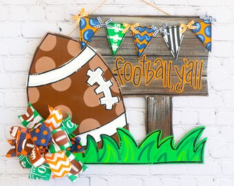 Football Door Hanger, Football Lover Door Hanger, Football Fan Door Hanger, Hand Painted Football hanger, wooden door hanger, custom door