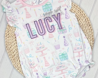 Monogrammed Birthday Bubble Romper, Girls First Birthday Outfit, Baby Girl Bday