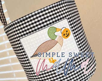 Personalized Mallard Halloween Basket, Embroidered Duck Trick or Treat Bag, Boys Halloween Basket