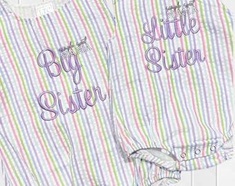 Big Sister Little Sister Seersucker Bubble | Sibling Matching Outfits | Pregnancy Annoucement | Monogram Baby Outfit