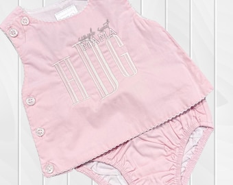 Pink Monogram Diaper Set, Baby Girl Bloomers Set, First Birthday Outfit, Grandmillennial Shower Gift