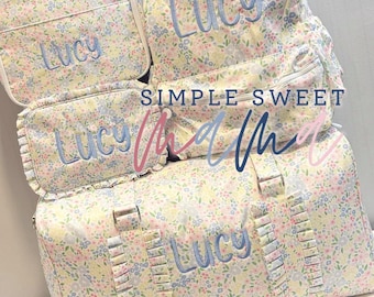 Girls Floral Backpack & Lunchbox Set | Personalized School Bags for Girls | Monogrammed Ruffle Duffle Bag