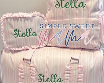 Personalized Preppy Pink Stripe Backpack | Wipeable Nylon School Bag | Embroidered Toddler Backpack | Country Club Style Baby Gift