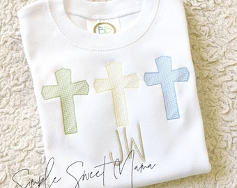 Cross Trio Monogrammed Embroidery T-shirt/Bubble/Romper