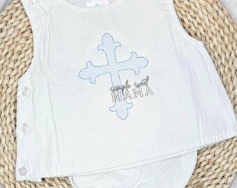 Embroidered Cross Diaper St, Personalized Baptism Set, Baby Boy Christening Outfit