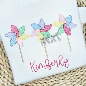 Pastel Rainbow Pinwheels Embroidery T-shirt/Bubble/Romper