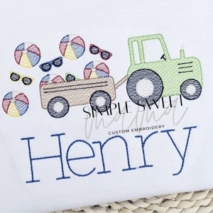 Summer Tractor with Beach Balls Monogrammed Embroidery T-shirt/Bubble/Romper