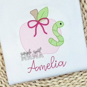 Back to School Apple with Bow Embroidery T-shirt/Bubble/Romper