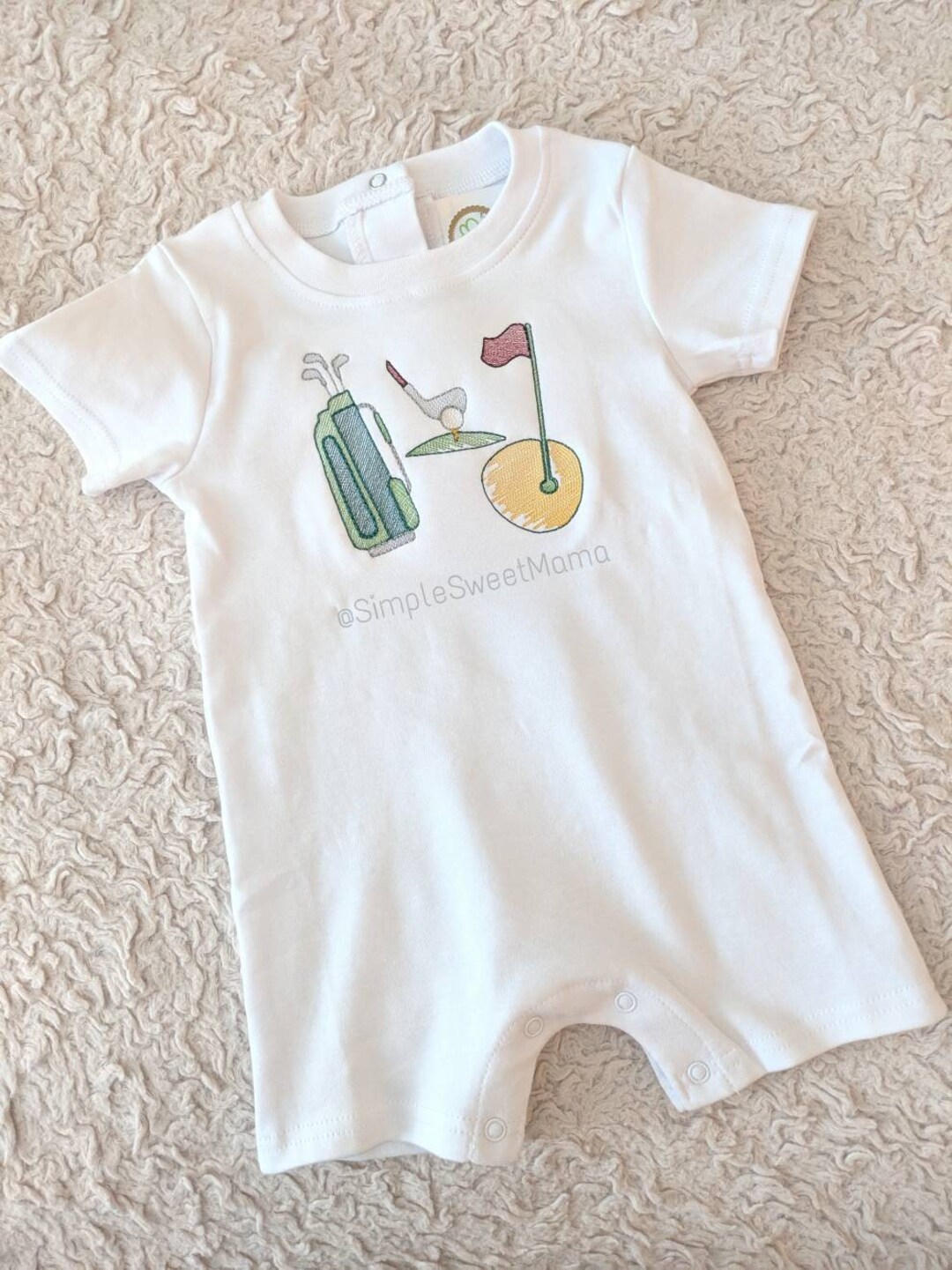 Rock Me Romper Gibson Island Green Stripe with Worth Avenue White & Golf Embroidery main image 0