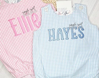 Brother Sister Windowpane Bubble | Matching Sibling Bubble Romper | Personalized Twin Monogram Outfit