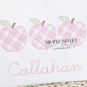 Gingham Apple Trio Monogram Embroidery T-shirt/Bubble/Romper