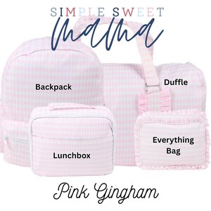 Monogrammed Wipeable Backpack - Southern Grandmillenial Style - Pink Gingham Bag Set image 3
