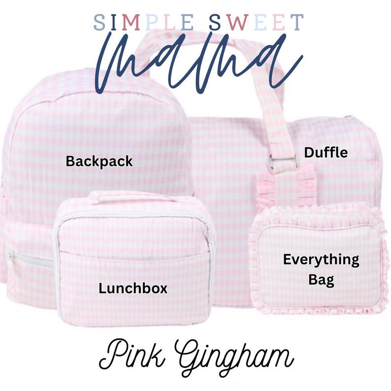 Monogrammed Wipeable Backpack - Southern Grandmillenial Style - Pink Gingham Bag Set image 3