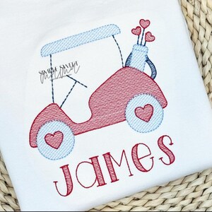 Valentine's Golf Cart Embroidery T-shirt/Bubble/Romper