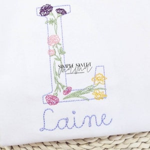Personalized Floral Monogram Embroidery T-shirt/Bubble/Romper