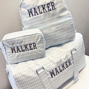 Wipeable Gingham Luggage Set for Boys - Custom Embroidered Nylon Travel Set
