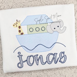 Noah&#39;s Ark Monogram Embroidery T-shirt/Bubble/Romper