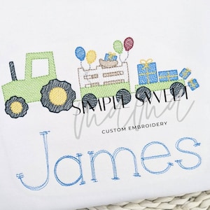 Birthday Tractor with Balloons  Monogrammed Embroidery T-shirt/Bubble/Romper