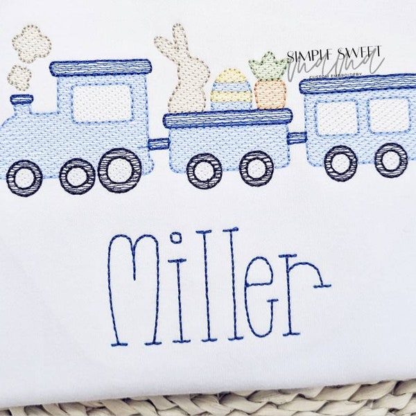 Baby Boy Choo Choo Train Hand Embroidered Bubble main image 1