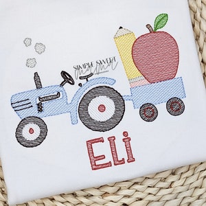 Tractor with School Supplies Embroidery T-shirt/Bubble/Romper