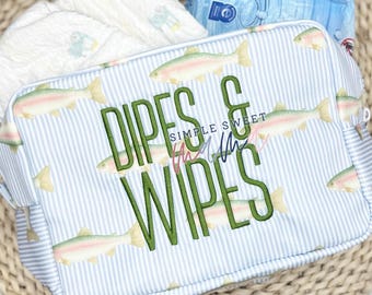 Dipes & Wipes Tote for Boys | Fish Toiletry Bag | Monogrammed Baby Diaper Bag | Wipeable Everything Pouch