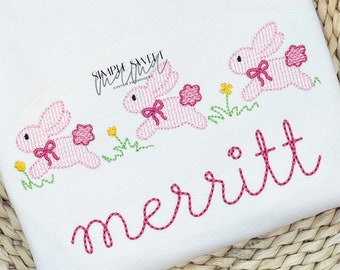 Hopping Bunnies with Bows Embroidery T-shirt/Bubble/Romper