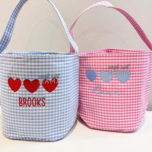 Gingham Valentine&#39;s Day Basket with Embroidered Hearts