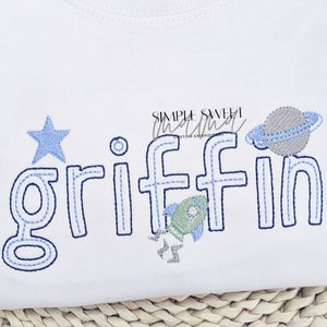 Outer Space Planet Star Rocket Embroidery T-shirt/Bubble/Romper