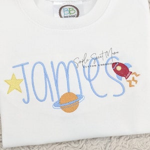 Outer Space Planet Star Rocket Embroidery T-shirt/Bubble/Romper