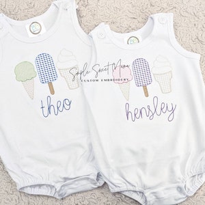 Ice Cream Popsicles Summer Monogrammed Embroidery T-shirt/Bubble/Romper