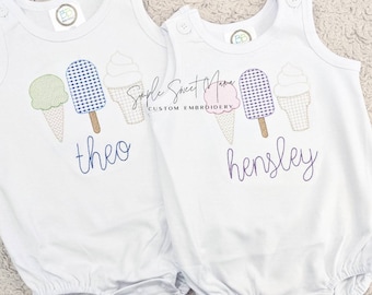 Ice Cream Popsicles Summer Monogrammed Embroidery T-shirt/Bubble/Romper