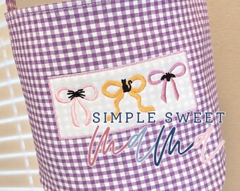 Girls Halloween Bucket, Bow Trick-or-Treat Bag, Purple Gingham Candy Bucket
