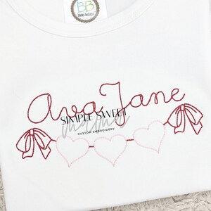 Valentine&#39;s Hearts with Bows Monogrammed Embroidery T-shirt/Bubble/Romper