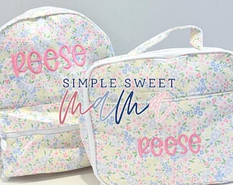 Floral Backpack & Lunchbox Set | Girls Monogrammed Back to School Bookbag | Grandmillennial Floral Luggage