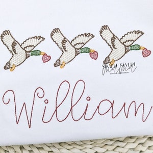 Valentine&#39;s Mallard Ducks with Hearts Embroidery T-shirt/Bubble/Romper