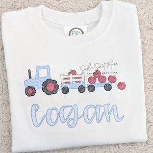 Back to School Tractor with Apples Monogrammed Embroidery T-shirt/Bubble/Romper