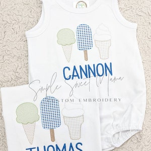 Ice Cream Popsicles Summer Monogrammed Embroidery T-shirt/Bubble/Romper