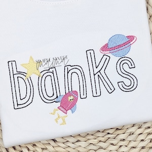 Outer Space Planet Star Rocket Embroidery T-shirt/Bubble/Romper