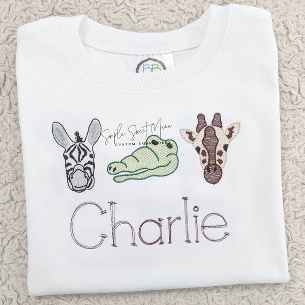 Zoo Safari Animals Embroidery T-shirt/Bubble/Romper