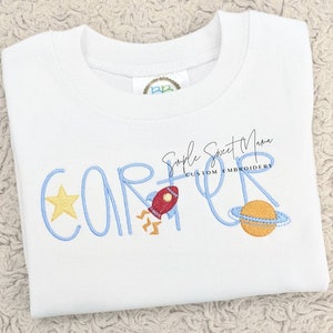 Outer Space Planet Star Rocket Embroidery T-shirt/Bubble/Romper