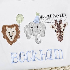 Birthday Zoo Animals with Balloon Monogrammed Embroidery T-shirt/Bubble/Romper